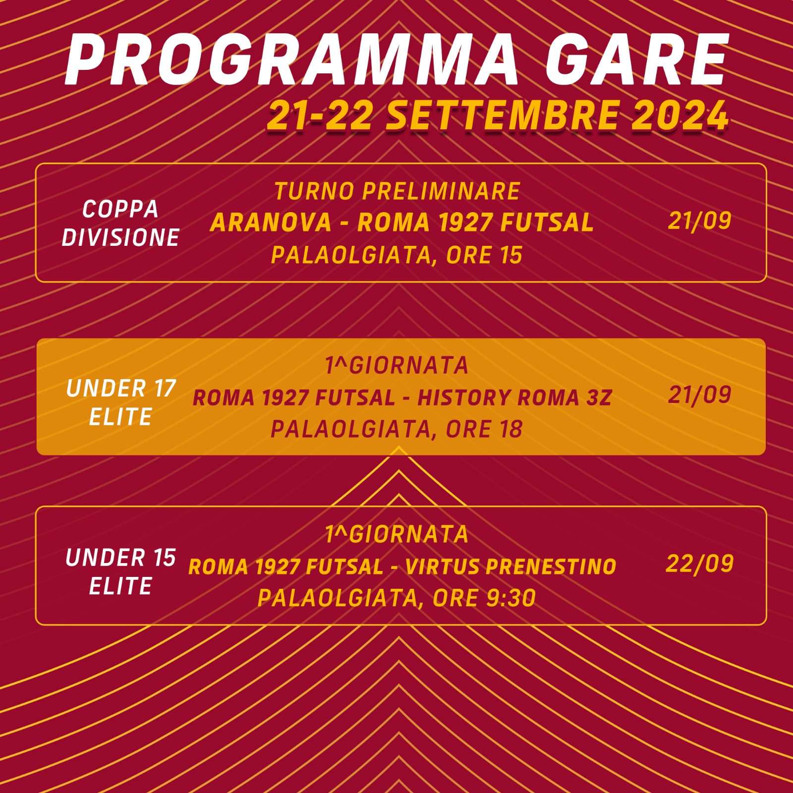 Programma gare 21/22 settembre '24